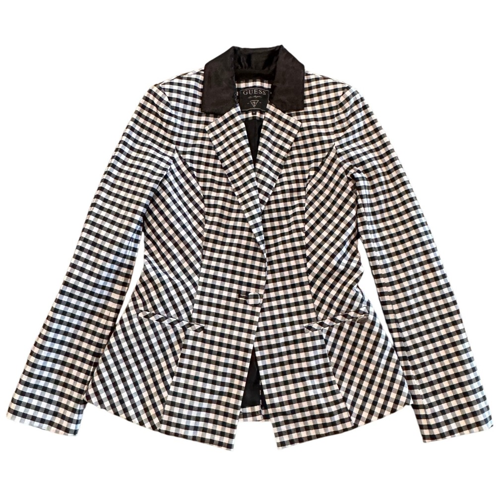 GUESS Black and White Gingham Blazer Women's Size 6 Chic Career Coat